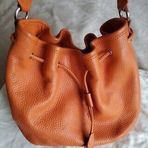 Cole Haan Orange Leather Drawstring Bucket bag Hobo Satchel Tote Handbag Purse